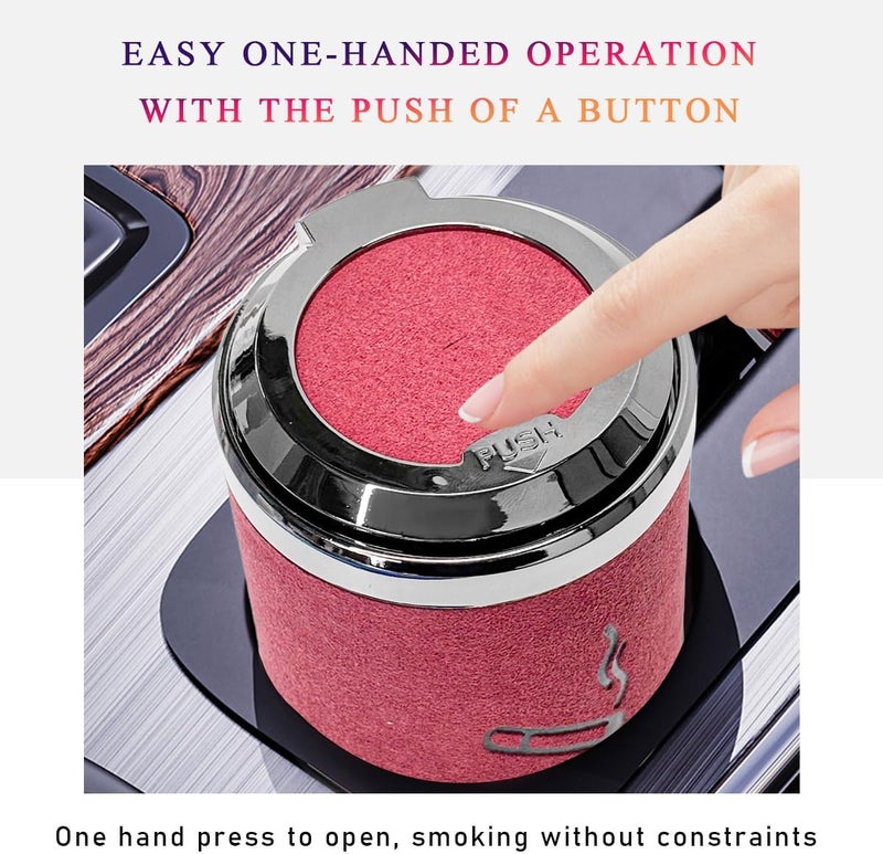 Wevdn Car Ashtray with Lid, Detachable & Portable Stainless Steel Smokeless Ashtrays for Car, Mini Universal Smell Proof Windproof Car Ashtray with LED Blue Light (Red-Plush Surface) - Image 5